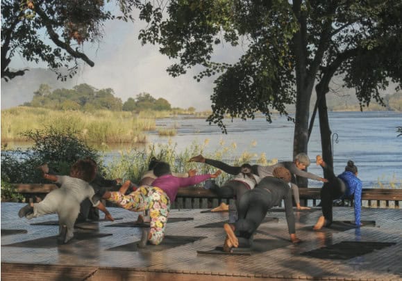 A yoga session on the deck